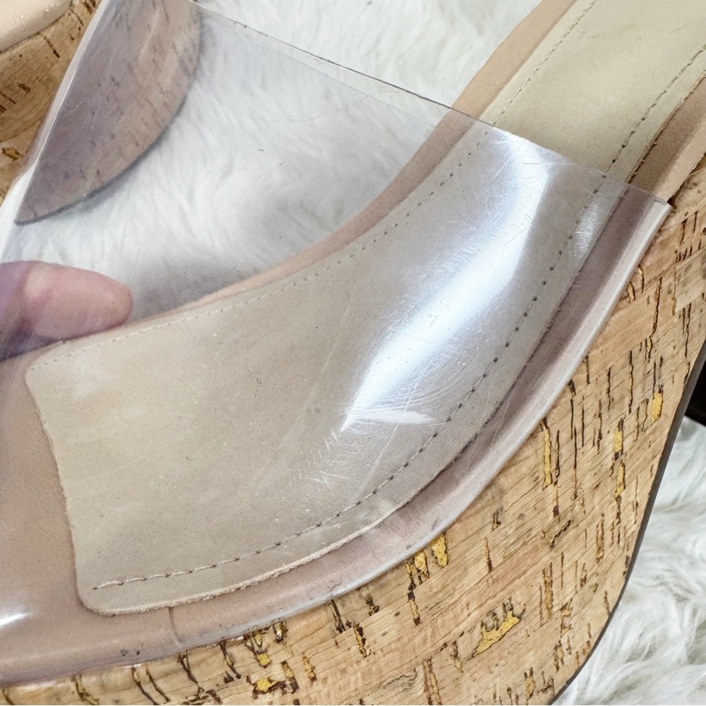 SCHUTZ Dalle Clear Cork Platform Sandal Size 10.5 Chunky Heel Peep Toe Y2K - Picture 8 of 11